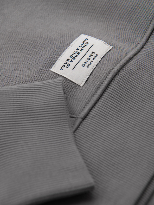 Ombre Clothing Férfi pamut kenguru BASIC pulóver kapucnival - szürke Ombre Clothing