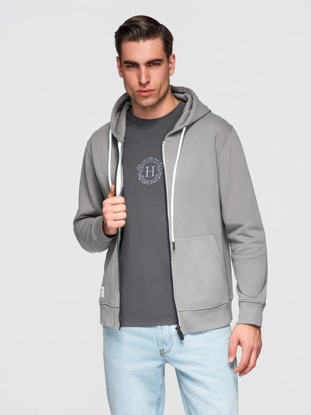 Ombre Clothing Férfi pamut BASIC pulóver cipzáras kapucnival - szürke V8 OM-SSBZ-0272 Ombre Clothing