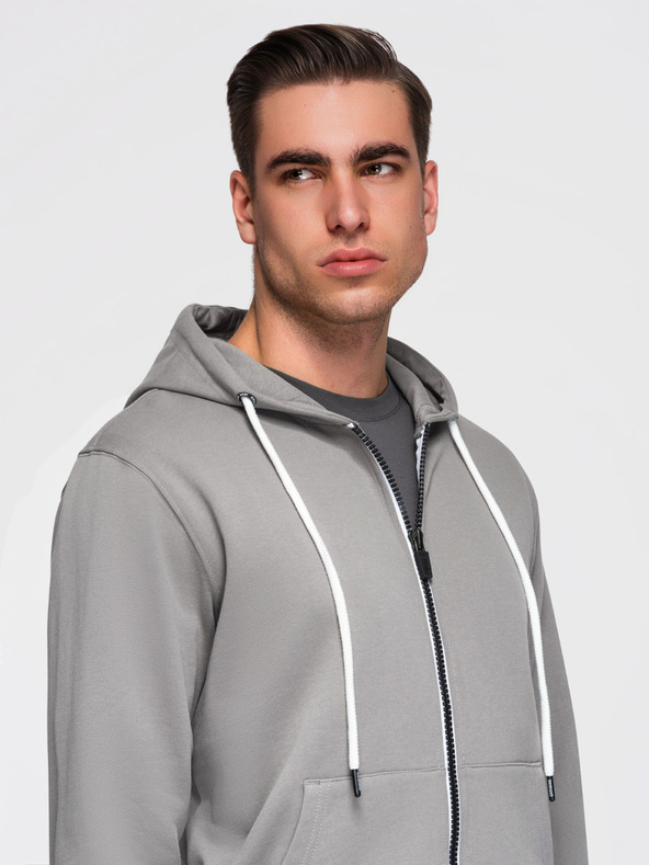 Ombre Clothing Férfi pamut BASIC pulóver cipzáras kapucnival - szürke V8 OM-SSBZ-0272 Ombre Clothing