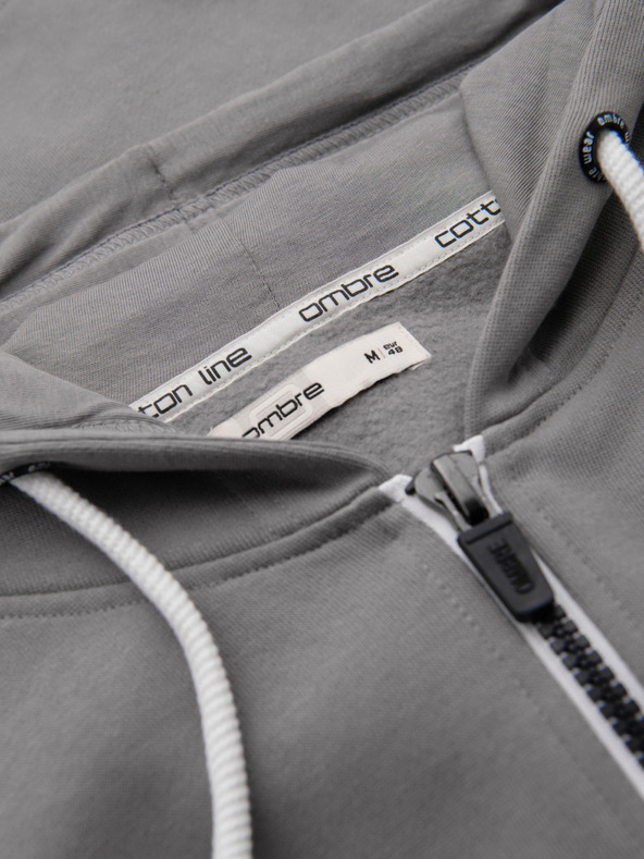 Ombre Clothing Férfi pamut BASIC pulóver cipzáras kapucnival - szürke V8 OM-SSBZ-0272 Ombre Clothing