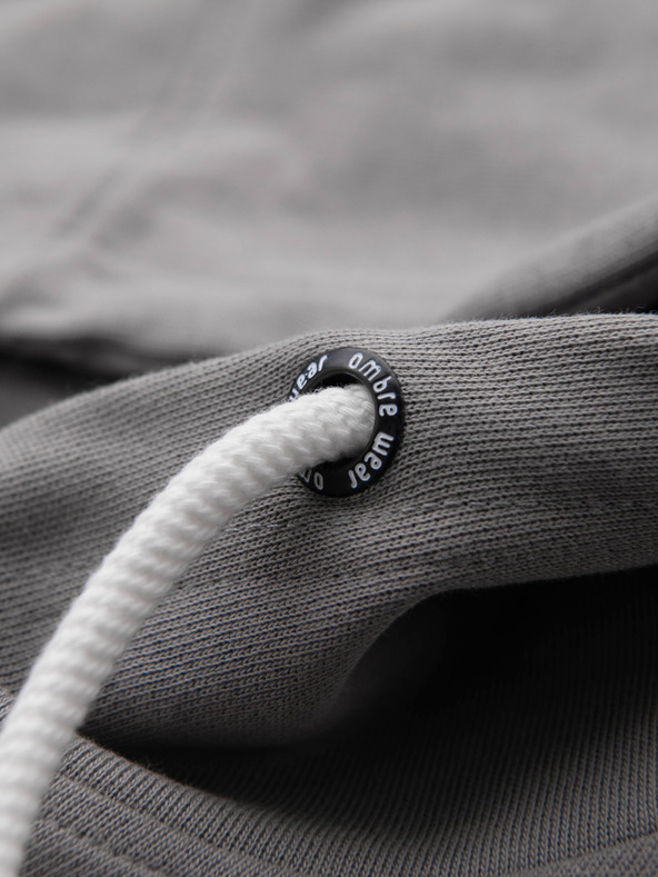 Ombre Clothing Férfi pamut BASIC pulóver cipzáras kapucnival - szürke V8 OM-SSBZ-0272 Ombre Clothing