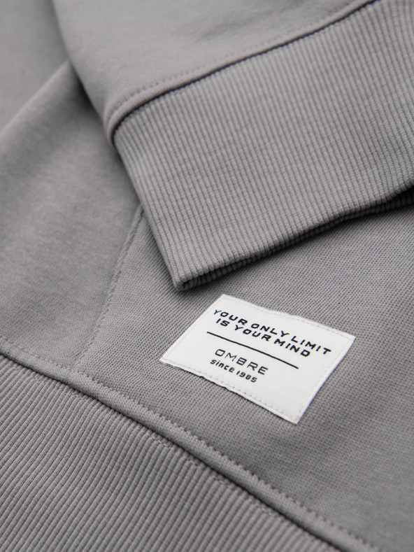 Ombre Clothing Férfi pamut BASIC pulóver cipzáras kapucnival - szürke V8 OM-SSBZ-0272 Ombre Clothing