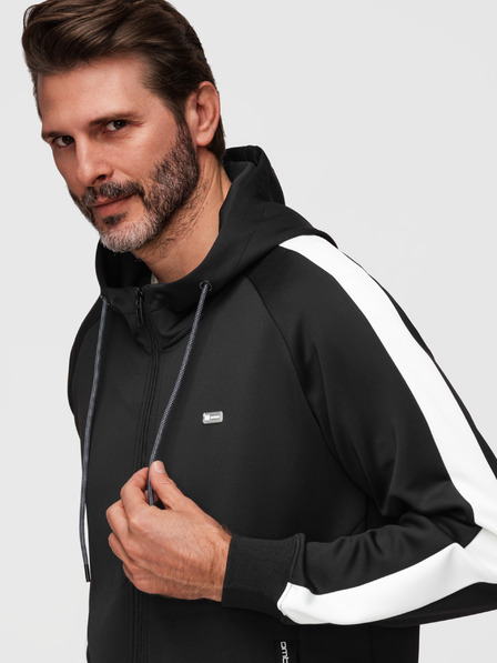 Ombre Clothing Férfi cipzáras pulóver kapucnival és szegélyezéssel - fekete V1 B1717 Ombre Clothing