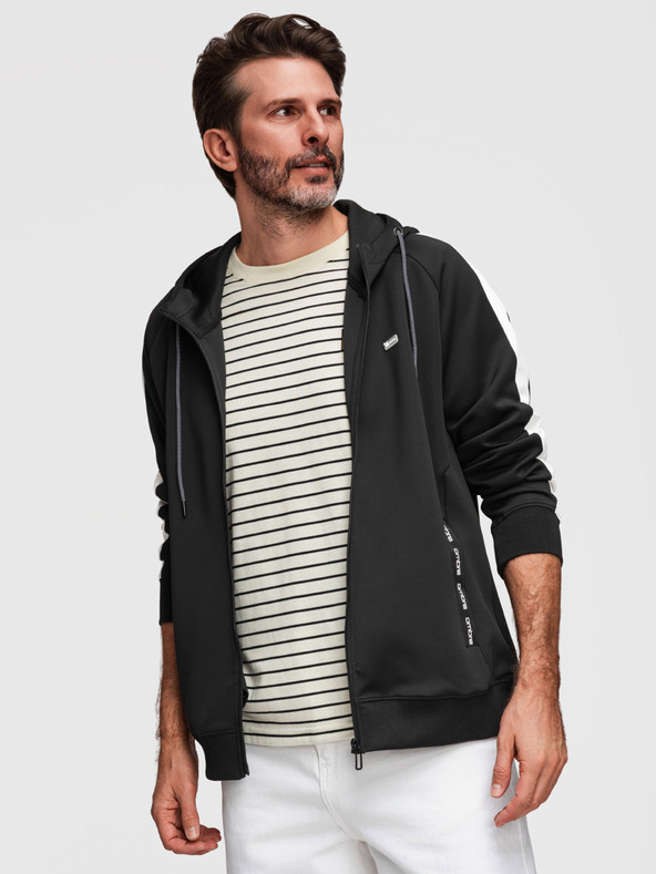 Ombre Clothing Férfi cipzáras pulóver kapucnival és szegélyezéssel - fekete V1 B1717 Ombre Clothing