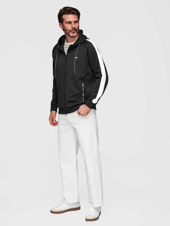 Ombre Clothing Férfi cipzáras pulóver kapucnival és szegélyezéssel - fekete V1 B1717 Ombre Clothing