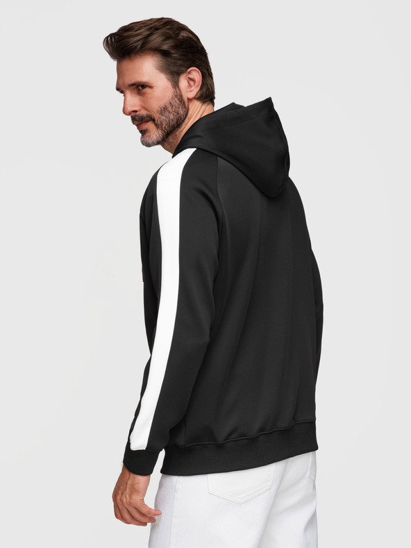 Ombre Clothing Férfi cipzáras pulóver kapucnival és szegélyezéssel - fekete V1 B1717 Ombre Clothing