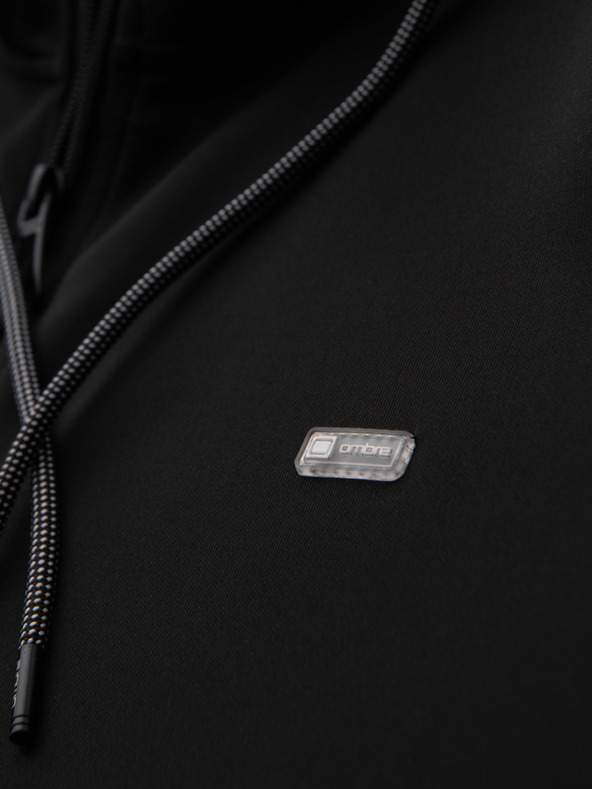 Ombre Clothing Férfi cipzáras pulóver kapucnival és szegélyezéssel - fekete V1 B1717 Ombre Clothing
