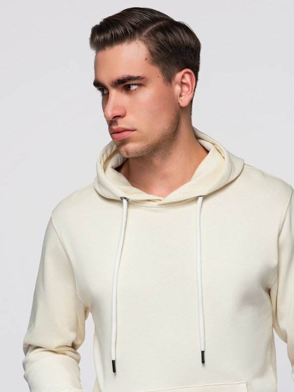 Ombre Clothing Férfi pamut BASIC pulóver kenguruzsebel és kapucnival - krém Ombre Clothing