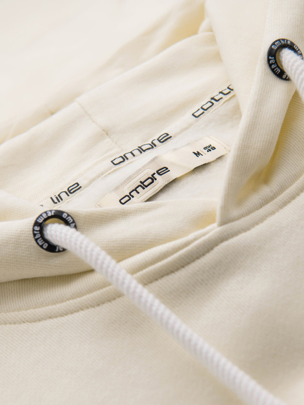 Ombre Clothing Férfi pamut BASIC pulóver kenguruzsebel és kapucnival - krém Ombre Clothing