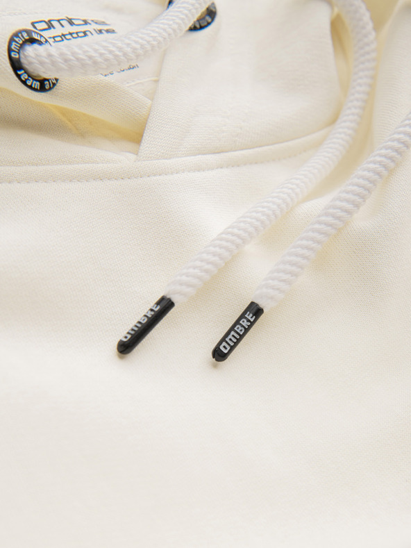 Ombre Clothing Férfi pamut BASIC pulóver kenguruzsebel és kapucnival - krém Ombre Clothing