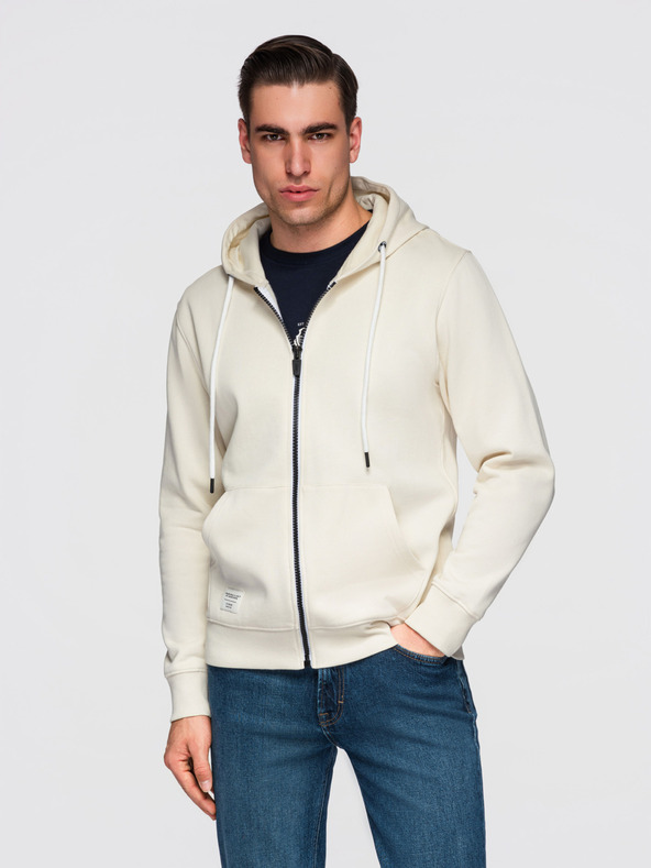Ombre Clothing Férfi pamut rugalmas BASIC pulóver kapucnival - krém V11 OM-SSBZ-0272 Ombre Clothing