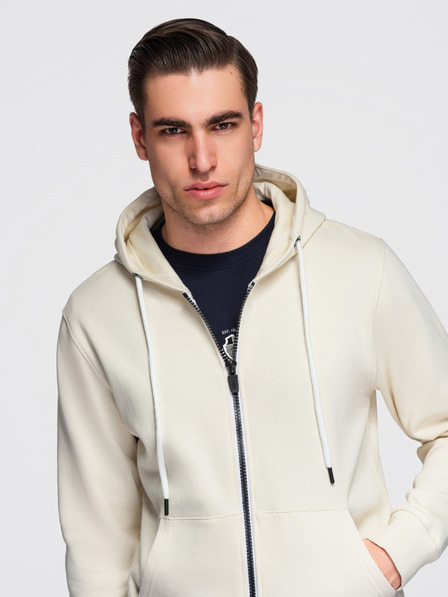 Ombre Clothing Férfi pamut rugalmas BASIC pulóver kapucnival - krém V11 OM-SSBZ-0272 Ombre Clothing