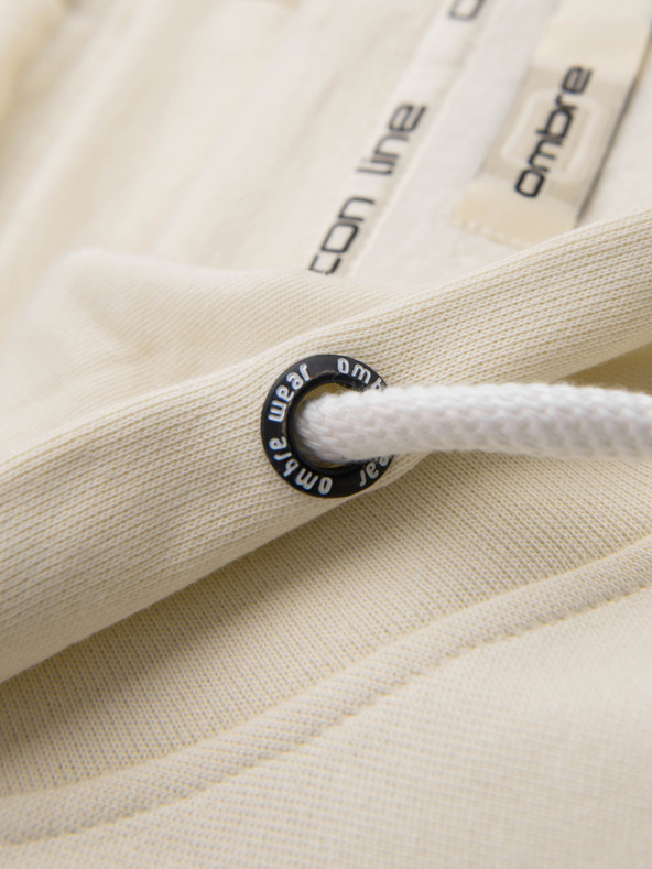 Ombre Clothing Férfi pamut rugalmas BASIC pulóver kapucnival - krém V11 OM-SSBZ-0272 Ombre Clothing