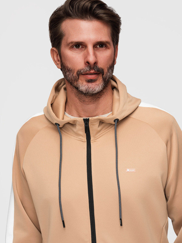 Ombre Clothing Férfi kapucnis pulóver gomb nélkül és szegélyezéssel - bézs V4 B1717 Ombre Clothing