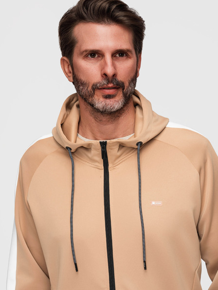 Ombre Clothing Férfi kapucnis pulóver gomb nélkül és szegélyezéssel - bézs V4 B1717 Ombre Clothing