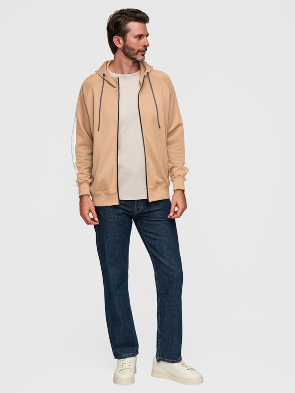 Ombre Clothing Férfi kapucnis pulóver gomb nélkül és szegélyezéssel - bézs V4 B1717 Ombre Clothing