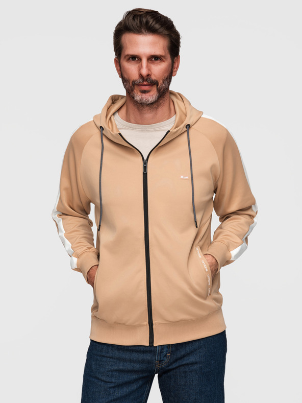 Ombre Clothing Férfi kapucnis pulóver gomb nélkül és szegélyezéssel - bézs V4 B1717 Ombre Clothing