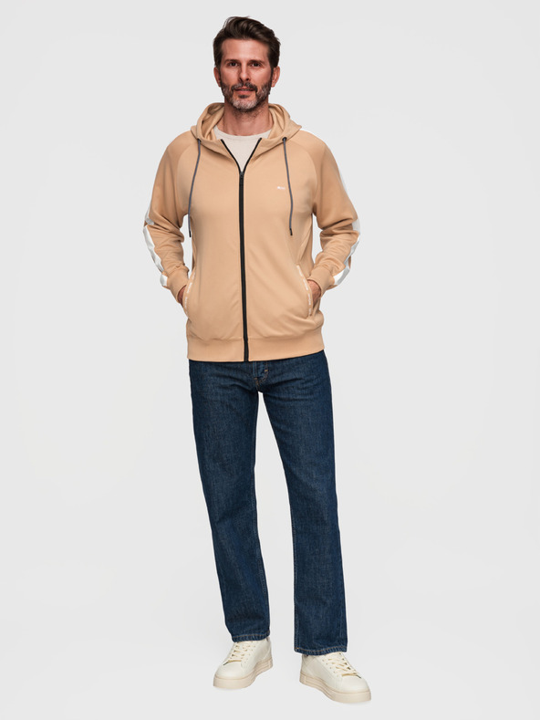 Ombre Clothing Férfi kapucnis pulóver gomb nélkül és szegélyezéssel - bézs V4 B1717 Ombre Clothing