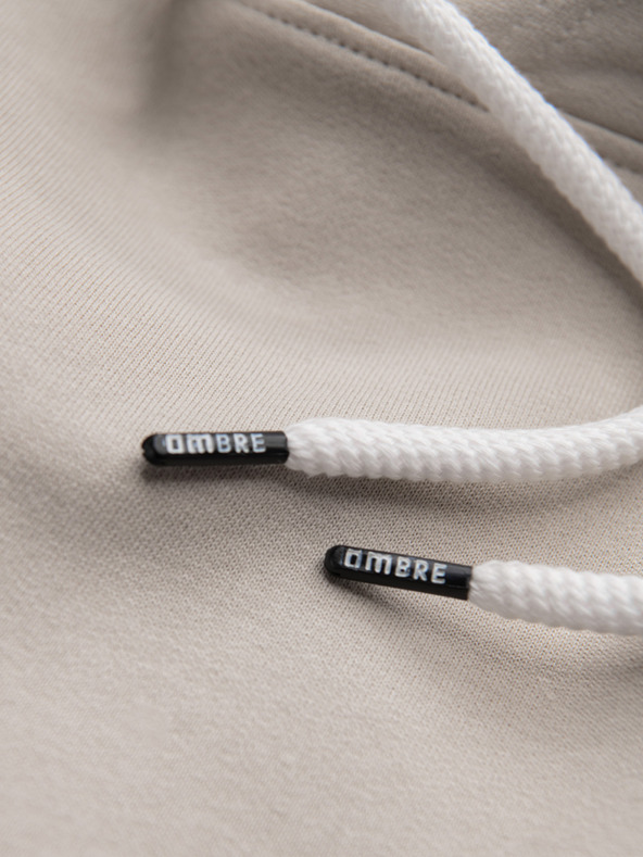 Ombre Clothing Férfi pamut kenguru BASIC pulóver kapucnival - világosbézs Ombre Clothing