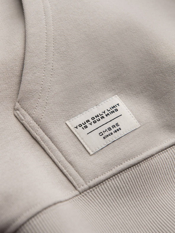 Ombre Clothing Férfi pamut kenguru BASIC pulóver kapucnival - világosbézs Ombre Clothing