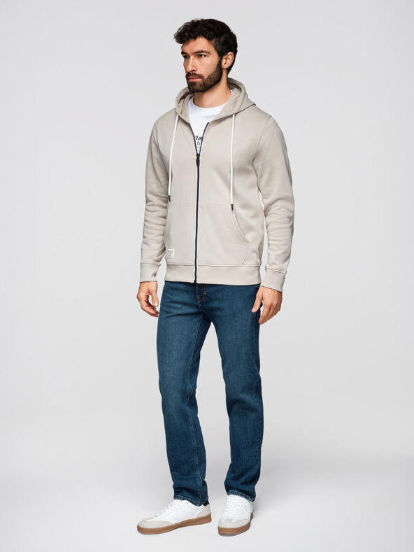 Ombre Clothing Férfi pamut BASIC pulóver kapucnival - világosbézs V1 OM-SSBZ-0272 Ombre Clothing
