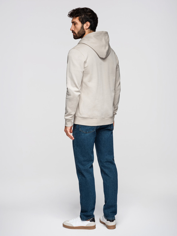 Ombre Clothing Férfi pamut BASIC pulóver kapucnival - világosbézs V1 OM-SSBZ-0272 Ombre Clothing