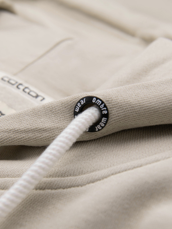 Ombre Clothing Férfi pamut BASIC pulóver kapucnival - világosbézs V1 OM-SSBZ-0272 Ombre Clothing