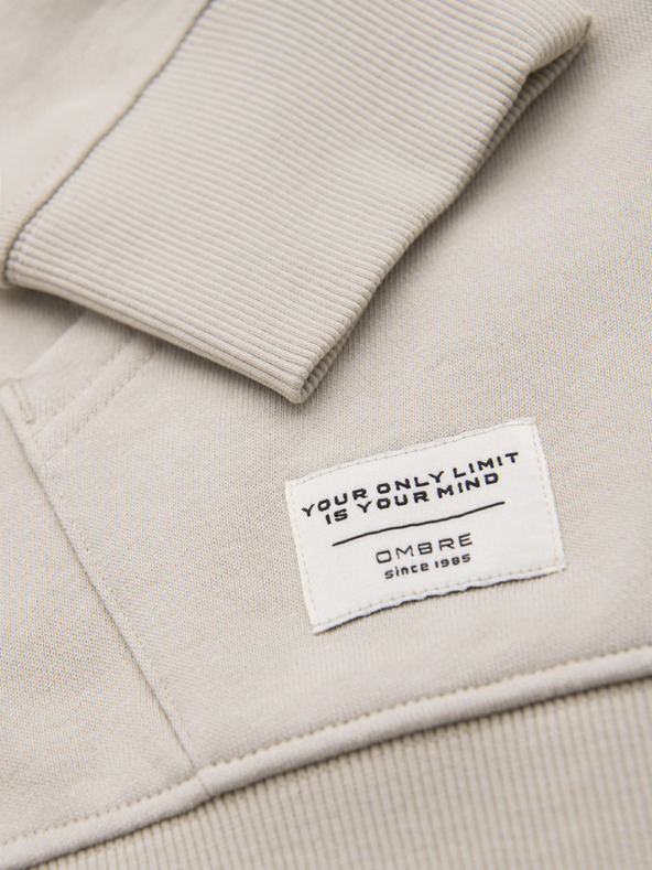 Ombre Clothing Férfi pamut BASIC pulóver kapucnival - világosbézs V1 OM-SSBZ-0272 Ombre Clothing