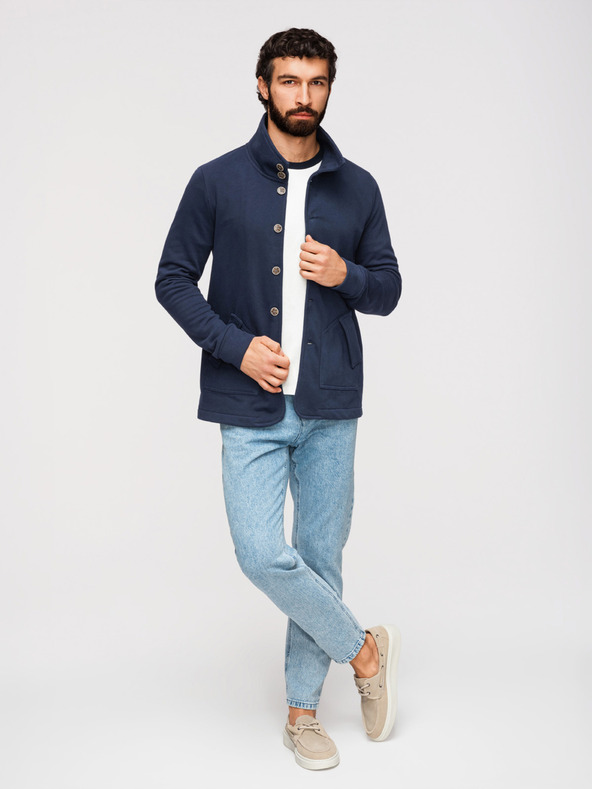 Ombre Clothing Férfi kötött pulóver állónyakkal - sötétkék V4 B1716 Ombre Clothing