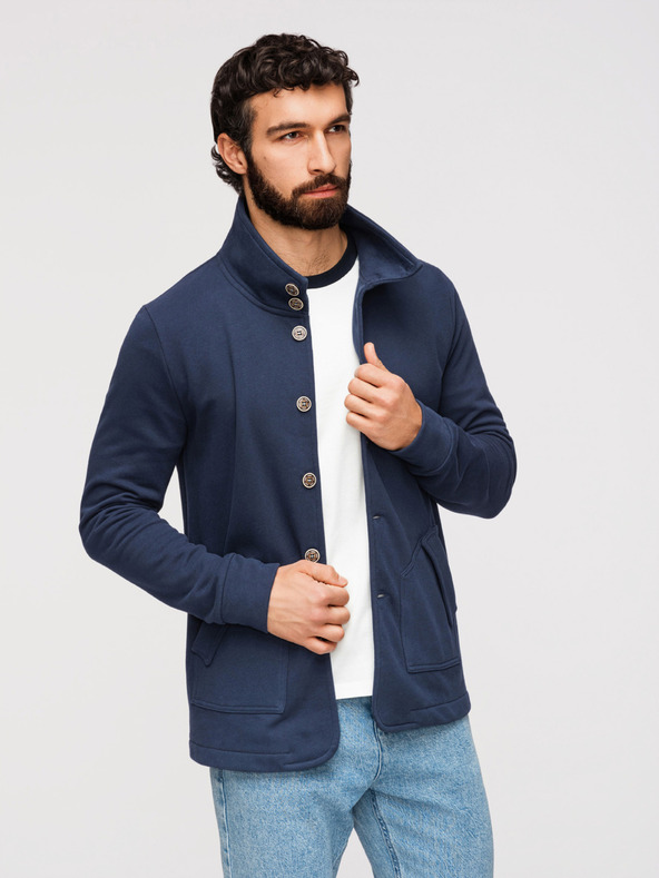 Ombre Clothing Férfi kötött pulóver állónyakkal - sötétkék V4 B1716 Ombre Clothing