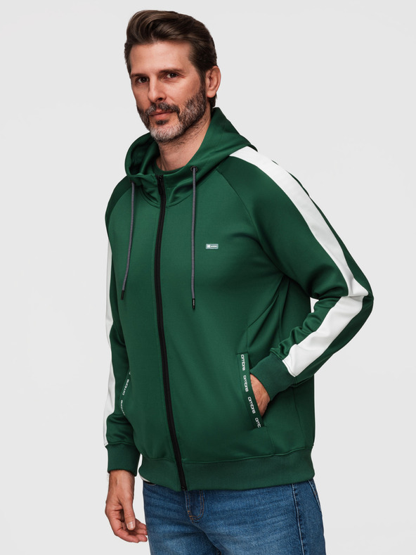 Ombre Clothing Férfi gombos kapucnis pulóver szegélyezéssel - sötétzöld V7 B1717 Ombre Clothing