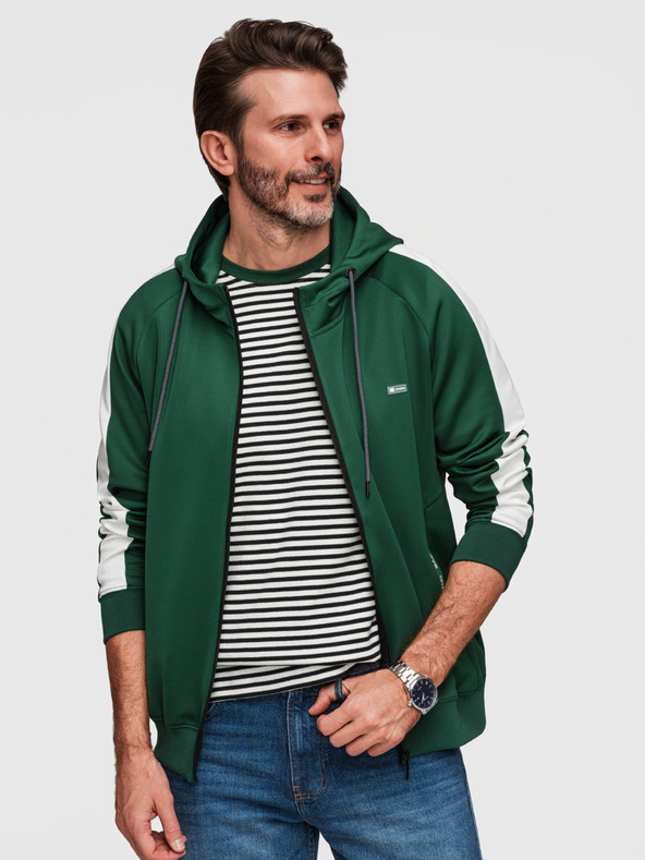 Ombre Clothing Férfi gombos kapucnis pulóver szegélyezéssel - sötétzöld V7 B1717 Ombre Clothing