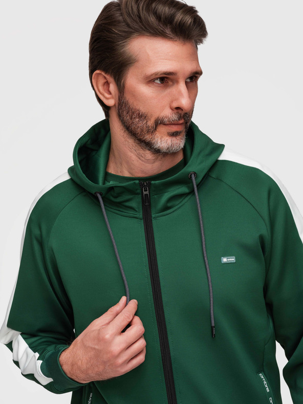 Ombre Clothing Férfi gombos kapucnis pulóver szegélyezéssel - sötétzöld V7 B1717 Ombre Clothing