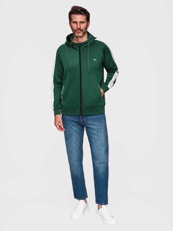 Ombre Clothing Férfi gombos kapucnis pulóver szegélyezéssel - sötétzöld V7 B1717 Ombre Clothing