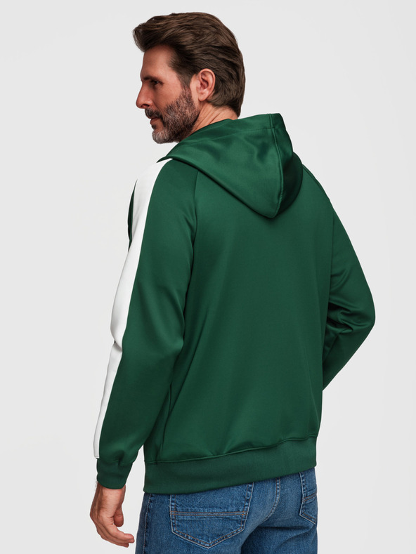 Ombre Clothing Férfi gombos kapucnis pulóver szegélyezéssel - sötétzöld V7 B1717 Ombre Clothing