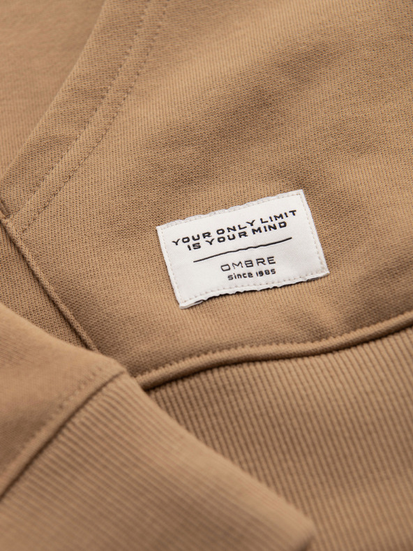 Ombre Clothing Férfi pamut kenguru BASIC pulóver kapucnival - barna Ombre Clothing