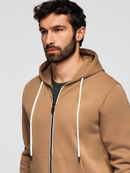 Ombre Clothing Férfi pamut BASIC pulóver kapucnival - barna V2 OM-SSBZ-0272 Ombre Clothing