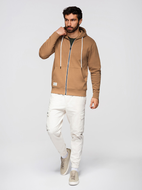 Ombre Clothing Férfi pamut BASIC pulóver kapucnival - barna V2 OM-SSBZ-0272 Ombre Clothing