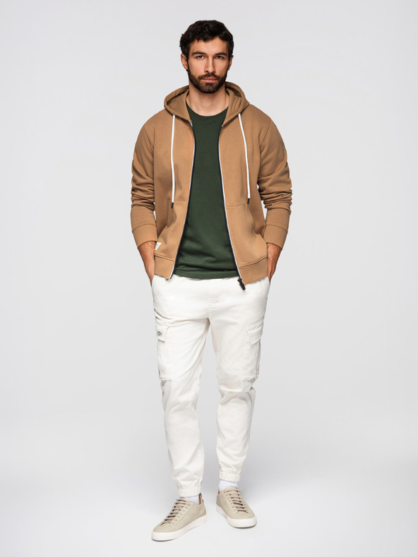 Ombre Clothing Férfi pamut BASIC pulóver kapucnival - barna V2 OM-SSBZ-0272 Ombre Clothing