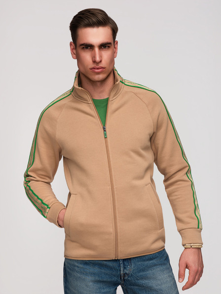 Ombre Clothing Férfi cipzáras pulóver kontraszt szegélyezéssel és magas állással - barna V1 B1715 Ombre Clothing