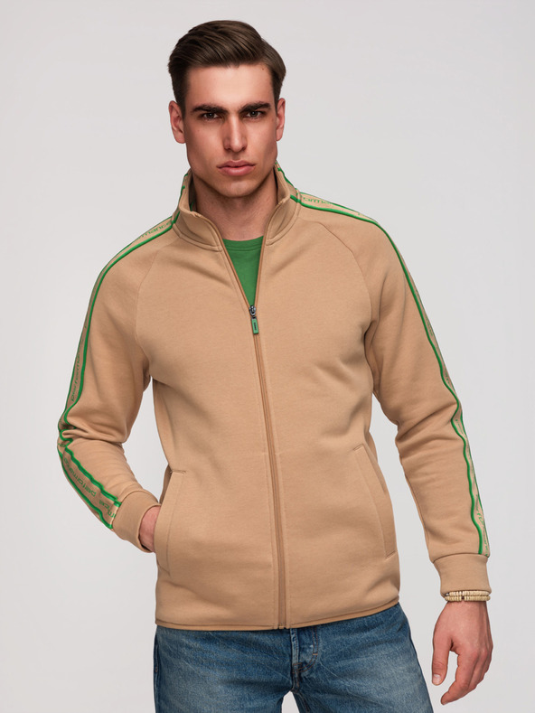 Ombre Clothing Férfi cipzáras pulóver kontraszt szegélyezéssel és magas állással - barna V1 B1715 Ombre Clothing