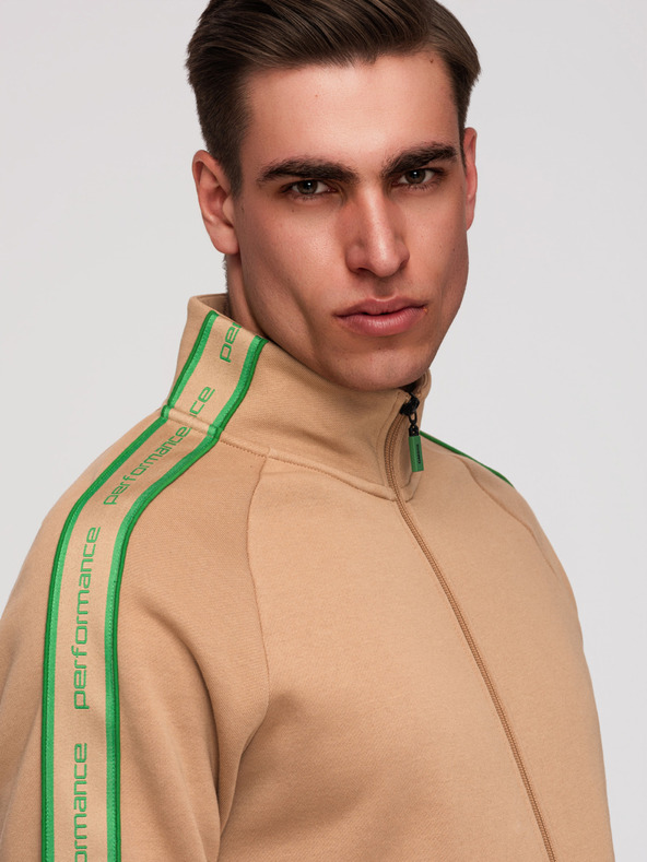 Ombre Clothing Férfi cipzáras pulóver kontraszt szegélyezéssel és magas állással - barna V1 B1715 Ombre Clothing