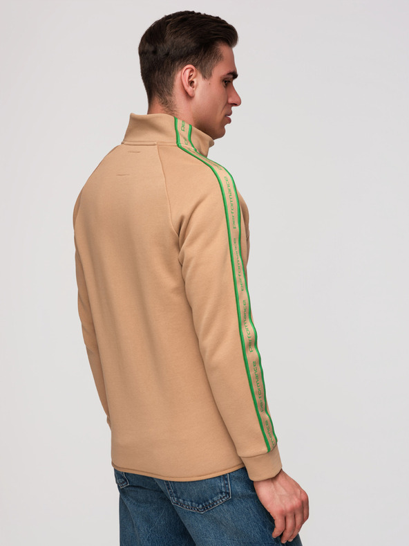 Ombre Clothing Férfi cipzáras pulóver kontraszt szegélyezéssel és magas állással - barna V1 B1715 Ombre Clothing