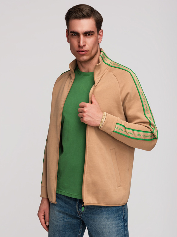 Ombre Clothing Férfi cipzáras pulóver kontraszt szegélyezéssel és magas állással - barna V1 B1715 Ombre Clothing