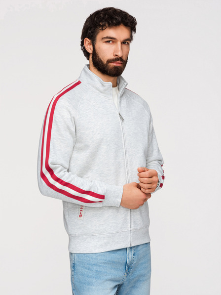 Ombre Clothing Férfi pulóver magas állással és csíkokkal - szürke melange V1 B1718 Ombre Clothing