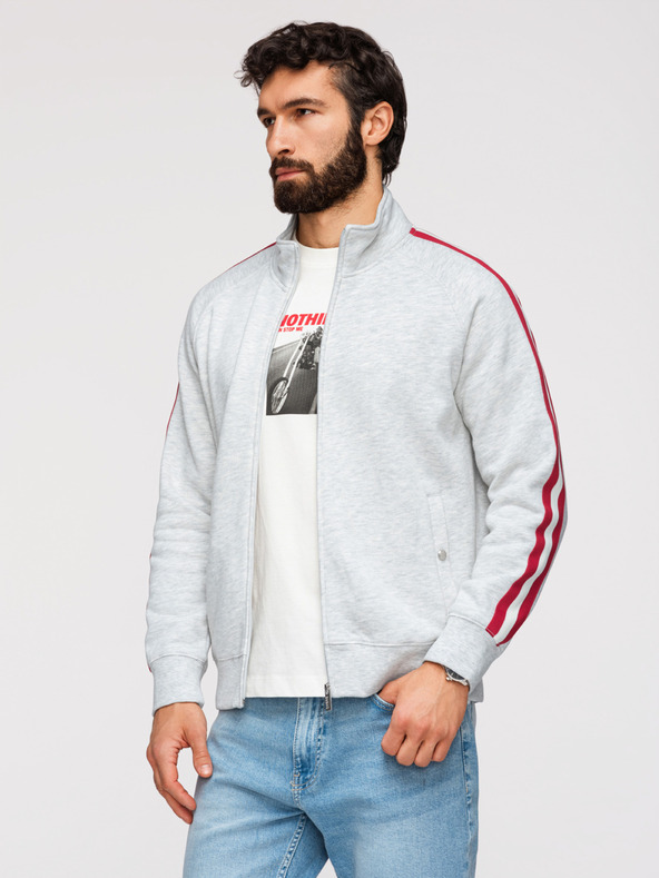 Ombre Clothing Férfi pulóver magas állással és csíkokkal - szürke melange V1 B1718 Ombre Clothing