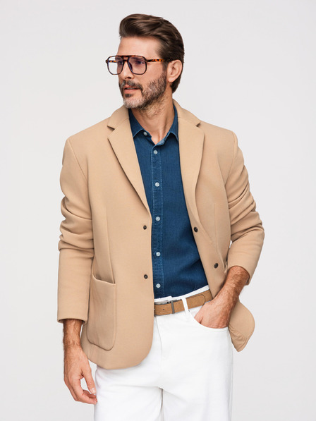 Ombre Clothing Férfi strukturált dzseki magas állással és kapucnival - világosbarna V1 M167 Ombre Clothing