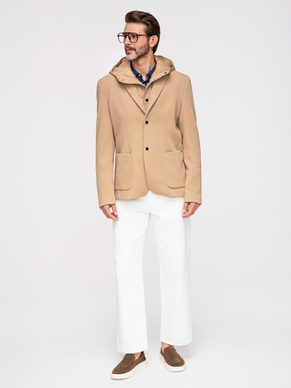 Ombre Clothing Férfi strukturált dzseki magas állással és kapucnival - világosbarna V1 M167 Ombre Clothing