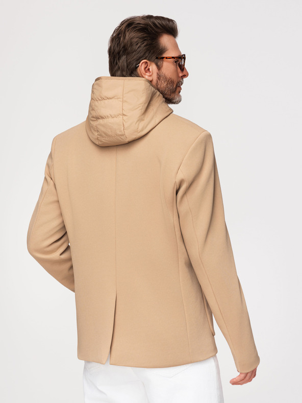 Ombre Clothing Férfi strukturált dzseki magas állással és kapucnival - világosbarna V1 M167 Ombre Clothing