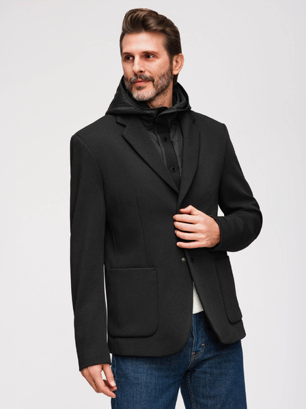 Ombre Clothing Férfi strukturált dzseki magas állással és kapucnival - fekete V2 M167 Ombre Clothing